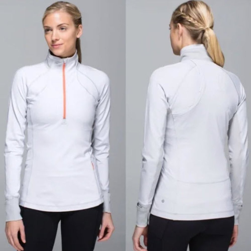 Lululemon Race with Grace Half Zip Pullover Top White Silver Stripe Size 4